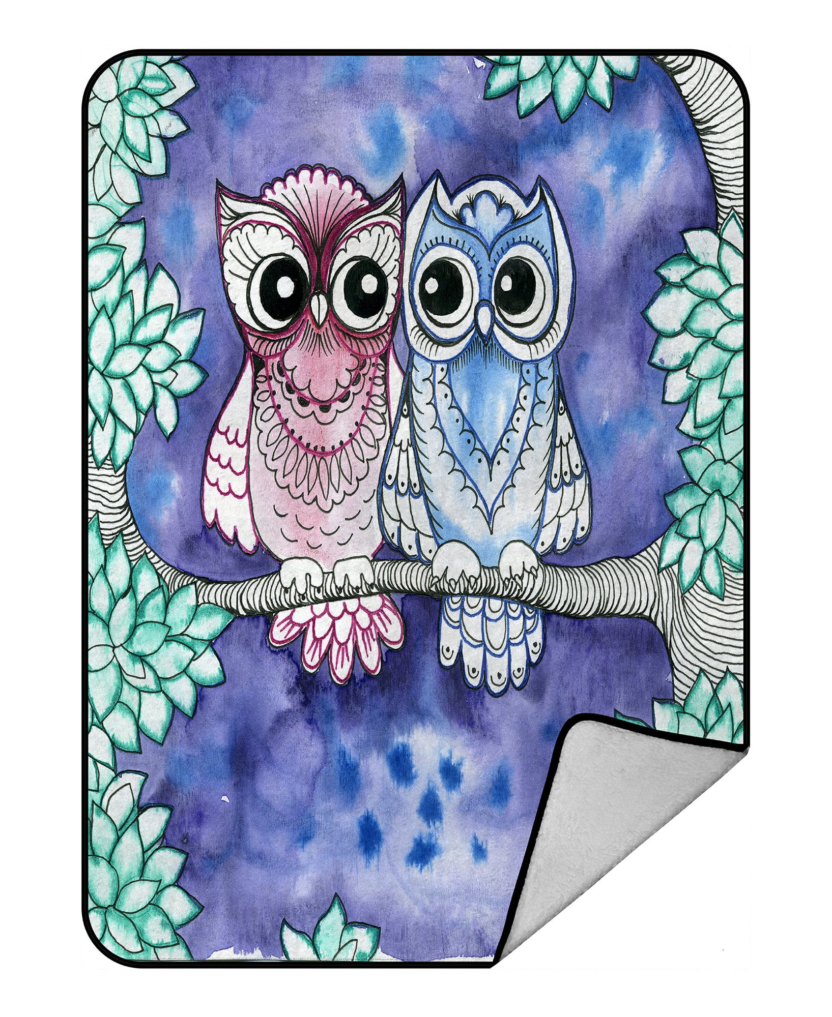 PHFZK Animal Blanket, Cute Owls on Tree Fleece Blanket Crystal Velvet