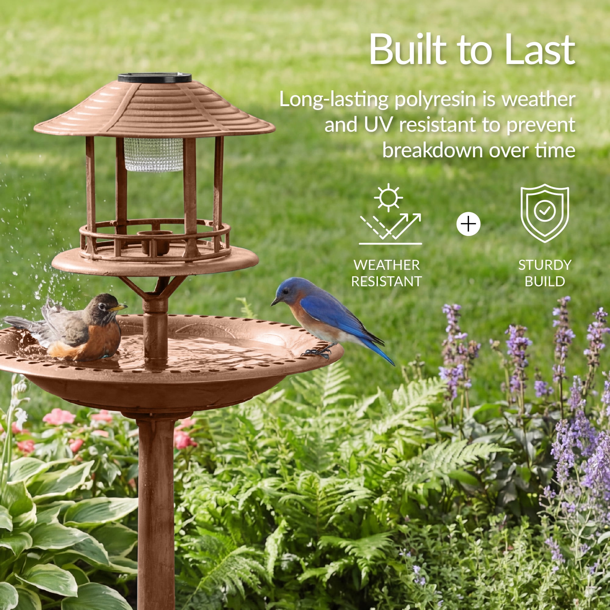 Best Choice Products Solar Outdoor Bird Bath Pedestal Fountain Garden Decoration w/ Fillable Planter Base - Bronze