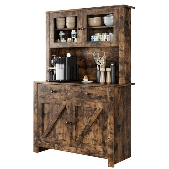 Danolapsi Kitchen Pantry Storage Cabinet, Freestanding Hutch Cabinet with Buffet Cupboard, Tall Storage Cabinets with Adjustable Shelves for Kitchen, Dining Room