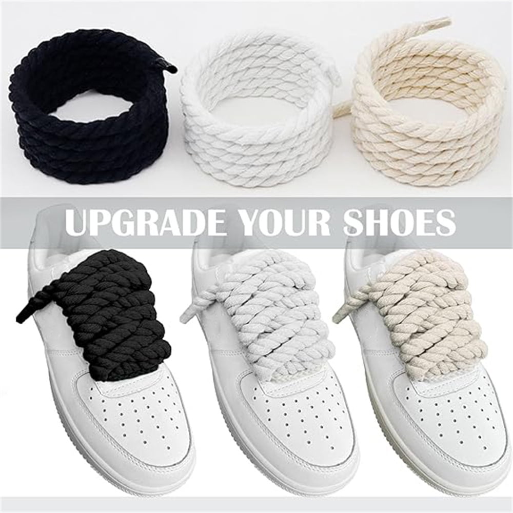NOGIS Thick Rope Shoe Laces for Shoes, 10mm Wide Round Cotton Chunky Shoelaces Replacement Strings for Sneakers（White）