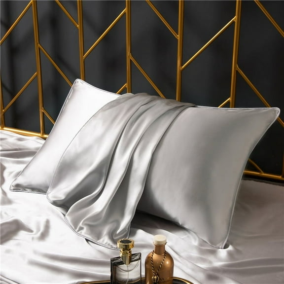 Zhuge 2Pcs Silk pillowcase 100% mulberry silk pillowcase Soft and skin-friendly, silky touch pillowcase, giving the skin a luxurious hug 18.9x29.13inch(gray）