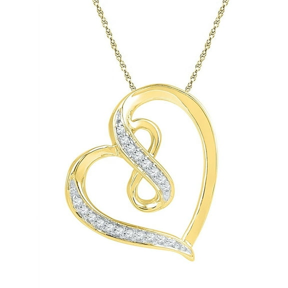 Macey Worldwide Jewelry 10K Yellow Gold Diamond Heart Infinity Necklace Pendant 1/20 Ctw.