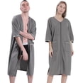thumbnail image 4 of Women's Zipper Robes 3/4 Sleeve Zip Front Robe Knee Length Lightweight Housecoats with Pockets, 4 of 10
