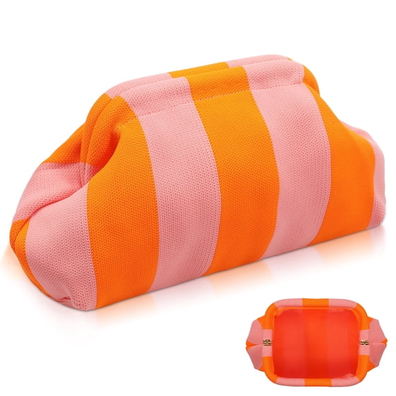 Mahjong Tile Bag Woven Crochet Clutch Purse, Striped Dumpling Bag for 166 Tiles, Summer Beach Vacation Handbag