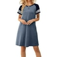 thumbnail image 2 of Henpk Summer Dresses for Women Striped T Shirt Dress Casual Midi Dress Short Sleeve Sundress with Pockets Fashion Casual Striped Printed Short Sleeve Solid Dress Blue XL, 2 of 6