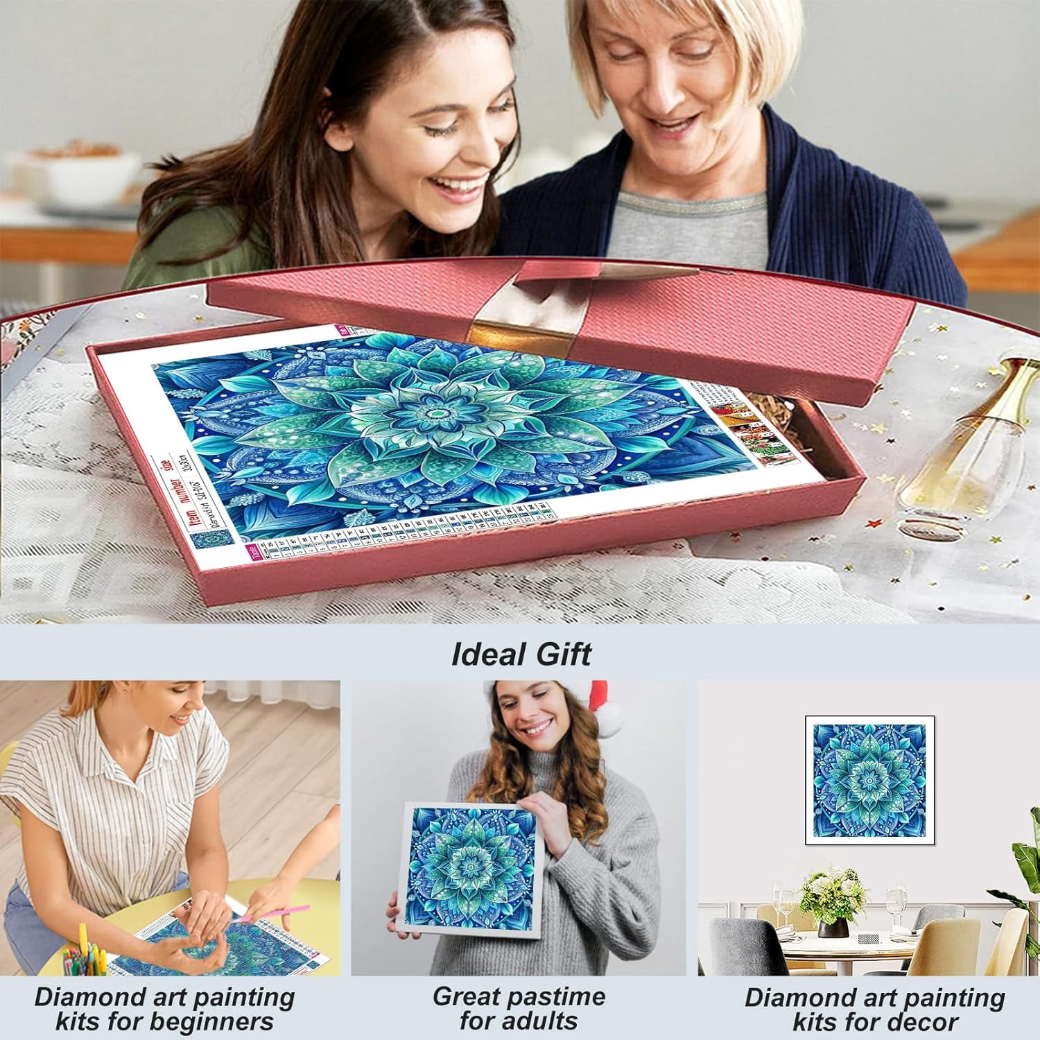 Mandala Diamond Art Kits for Adults, Diamond Painting Kits for Beginners, 5D Round Diamond Dots Gem Craft Art for Home Wall Decor 12x12 inch