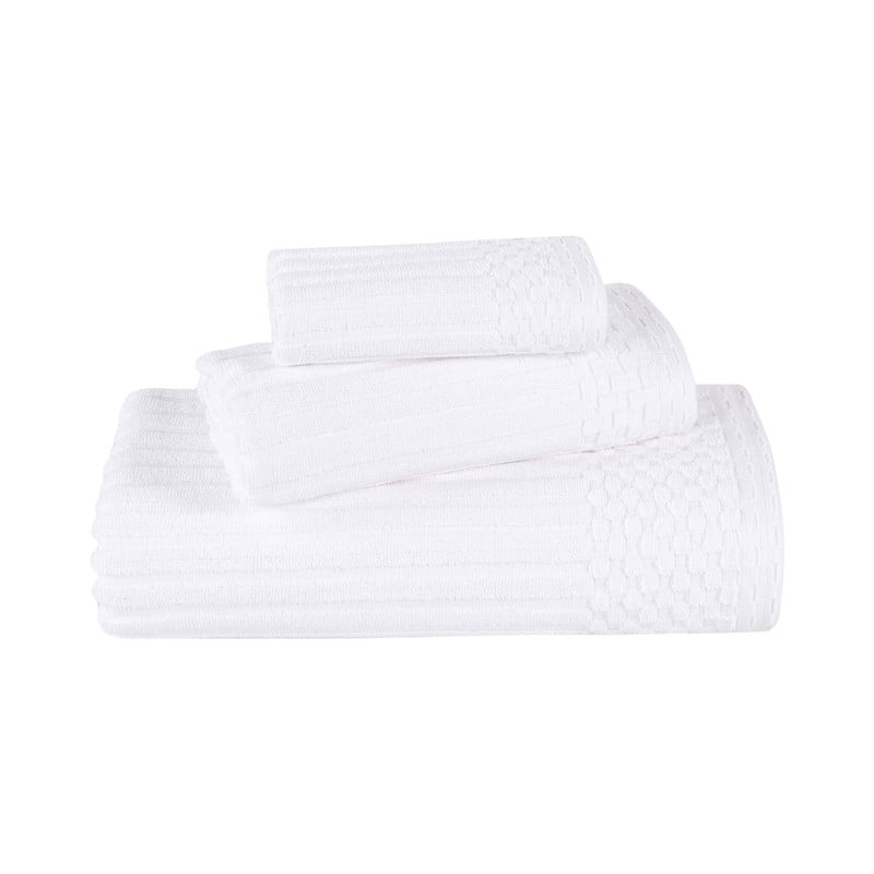 Superior Soho Ribbed Cotton 3-Piece Assorted Towel Set, White