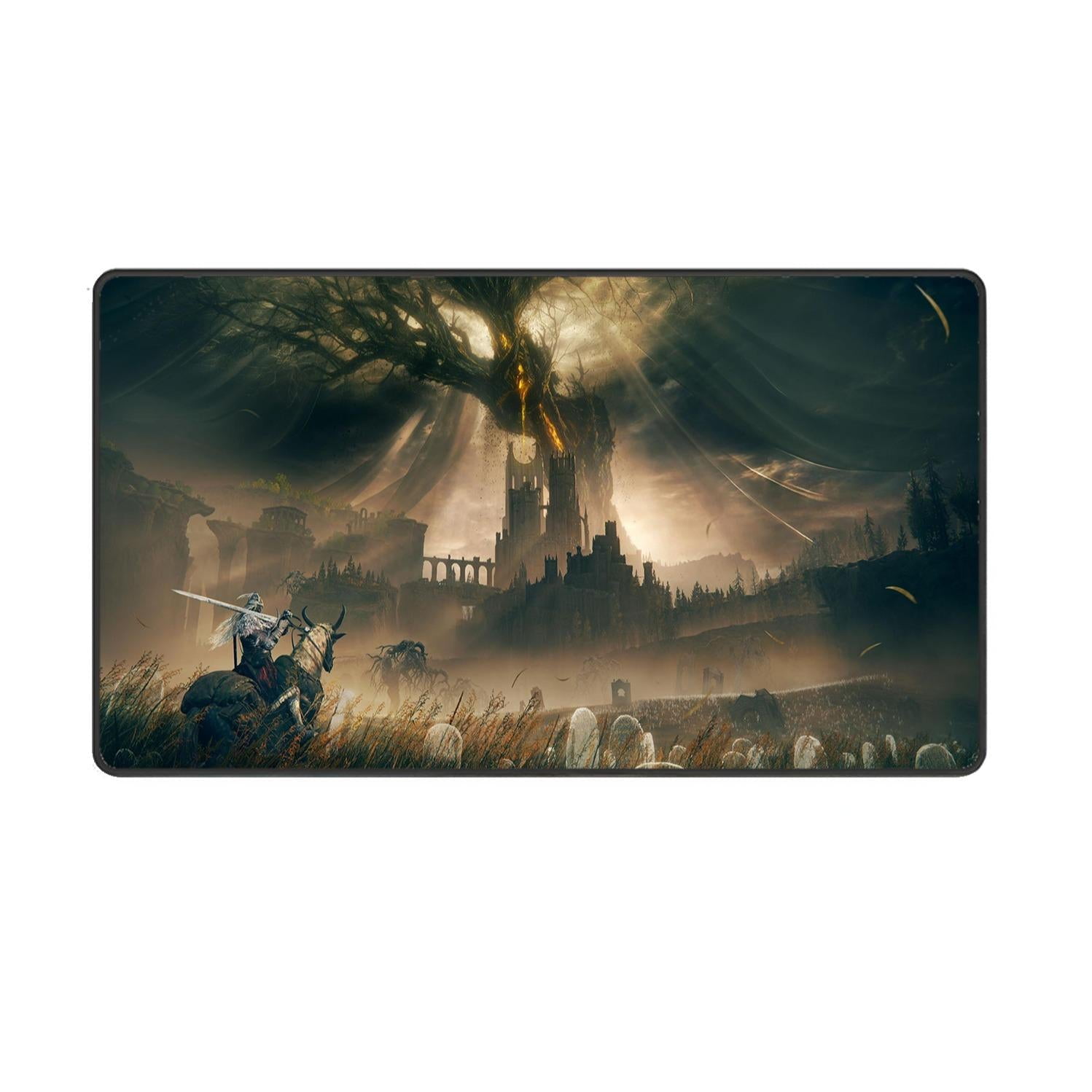 Dark Fantasy Gaming Mouse Pad, Epic Knight and Castle Design, Extended Desk Mat