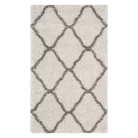 SAFAVIEH Hudson Aline Geometric Shag Area Rug, Ivory/Grey, 7' x 7' Square