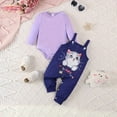 thumbnail image 2 of ZEHJUHAN Baby Girls' Cute Set Solid Color Long Sleeve Tee Cartoon Print Denim Overalls Romper Fall/Winter Casual Wear Blue，6-9M, 2 of 11