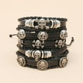 thumbnail image 4 of Skull Leather Bracelet, 6PCS Charm Ethnic Tribal Braided Leather Bracelet, Adjustable Cuff Wrap Bracelet Wristbands for Men Women, 4 of 7
