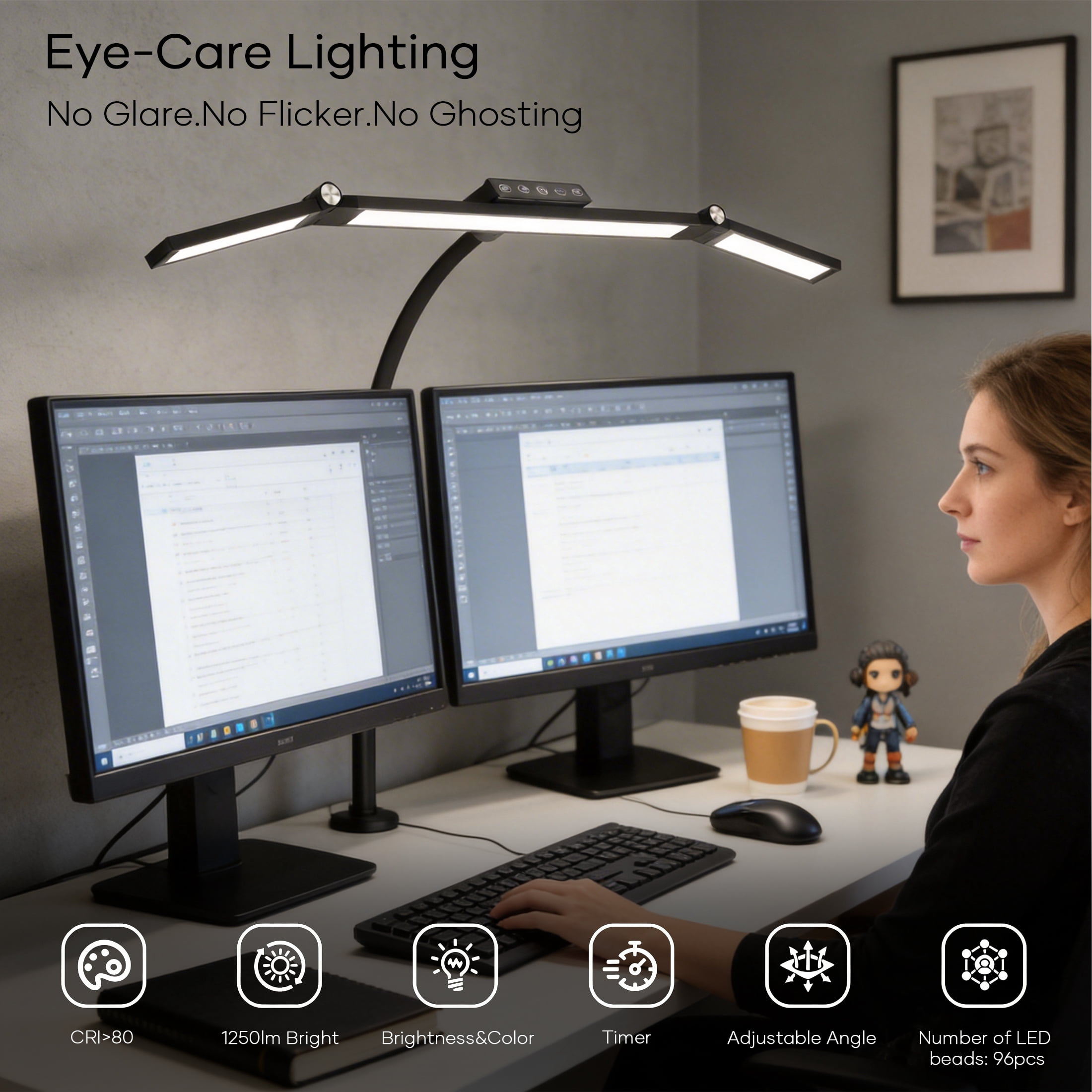 ORFELD 28.3" LED Foldable Desk Lamp with Clamp, Architect Light with Remote, Eye-Caring Lamp for Home Office, Reading, Study(Black)
