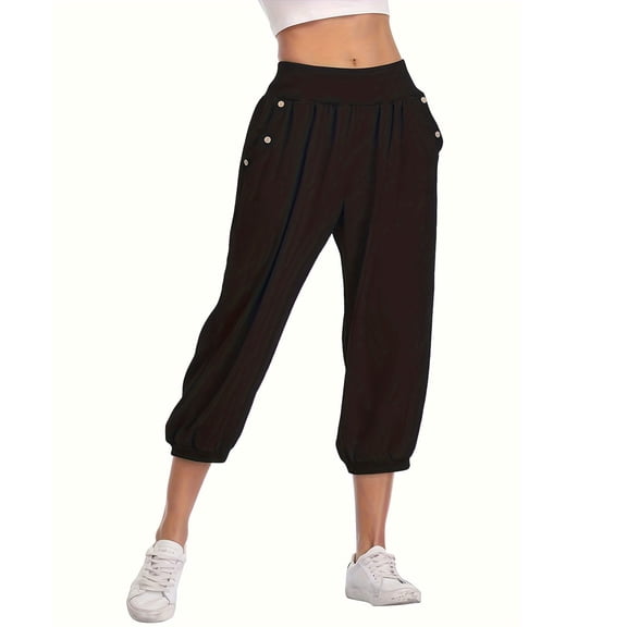 Zysthvn Casual Women Capris Summer Cropped Joggers Pants for Women Solid Lightweight with Pockets Elastic Waist Fitted