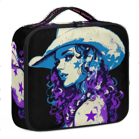 Portable Cosmetic Travel Bag Makeup Train Case Water-Resistant Travel Cosmetic Organizer with Removable Dividers for Cowgirls,Women