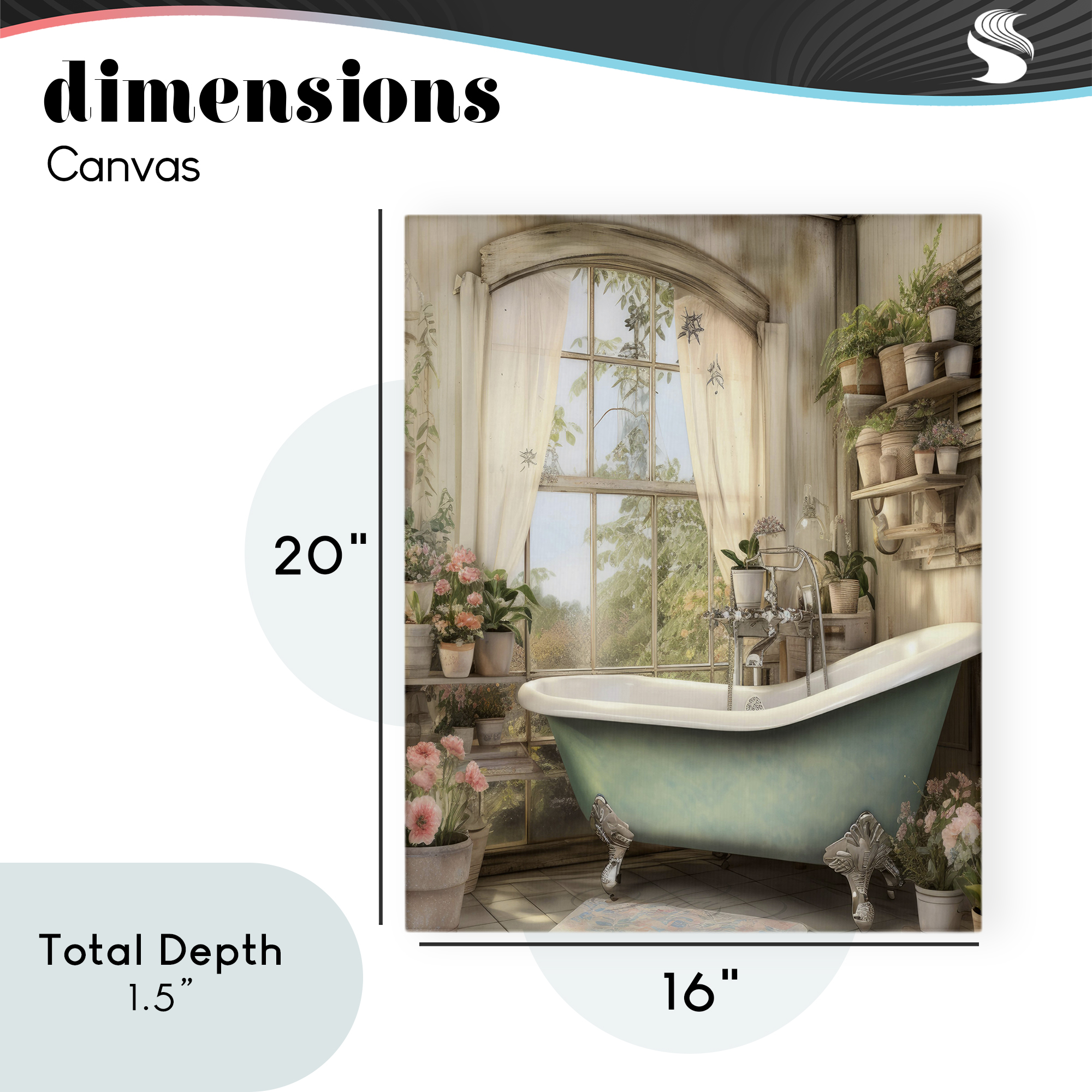 Bathroom with Floral Filled Shelves Canvas Wall Art, design by Lettered and Lined
