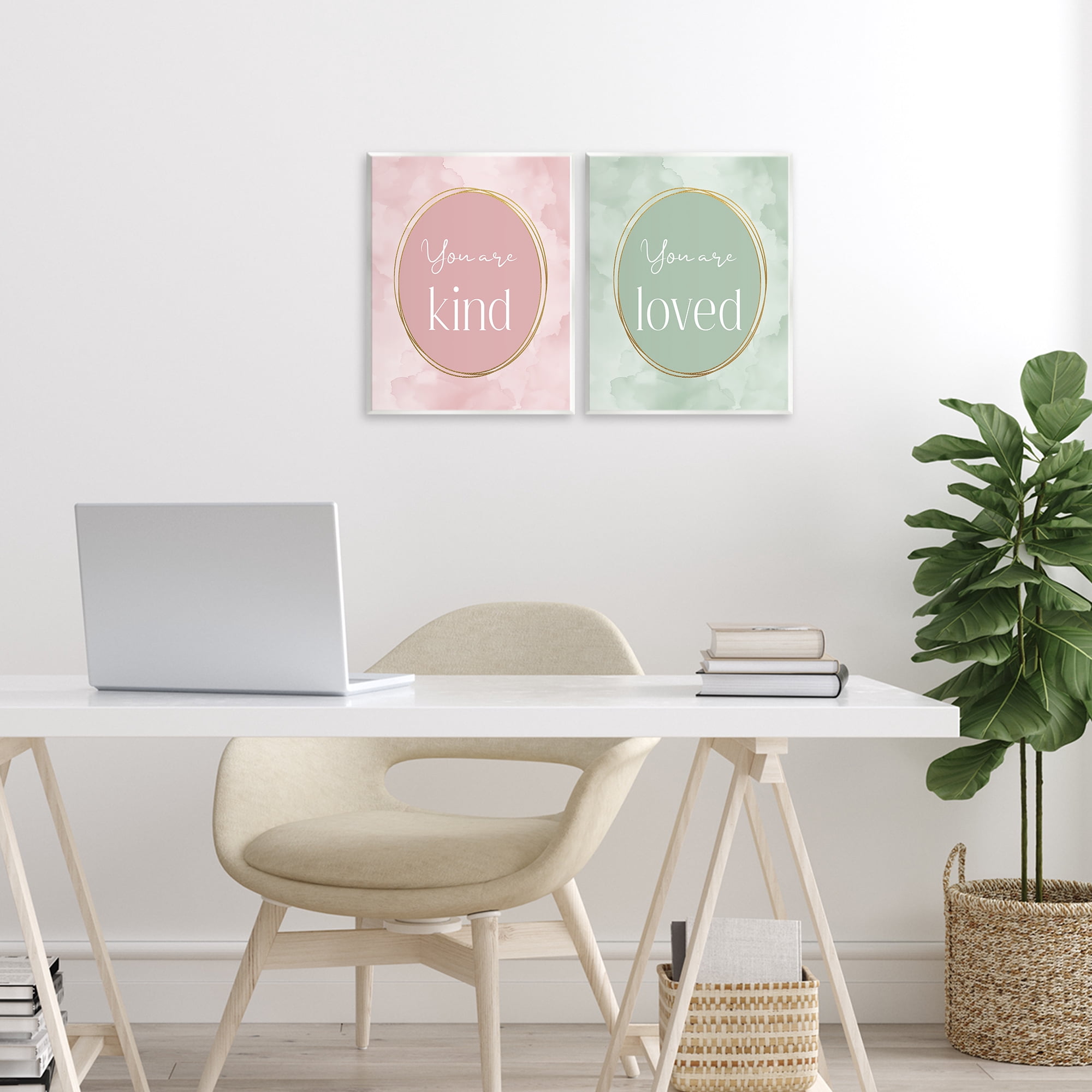 Stupell Industries Pastel Golden Affirmations 2 Piece Wall Plaque Art Set, design by Christine Simpson Art