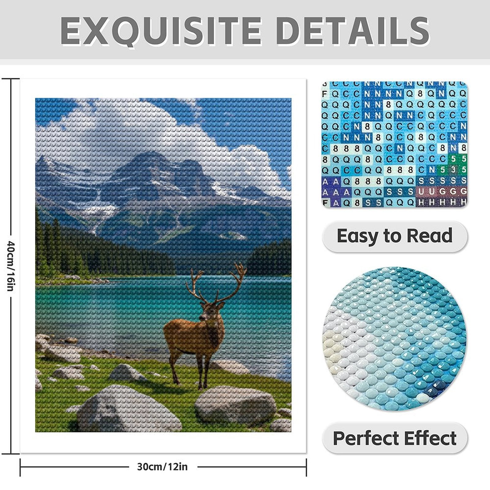 Diamond Art Kits for Adults - 5d Mountain Lake Deer Majestic Scenery Diamond Painting for Adults, Diamond Art for Adults Beginners, Diamond Painting Kits for Adults for Home Wall Decor