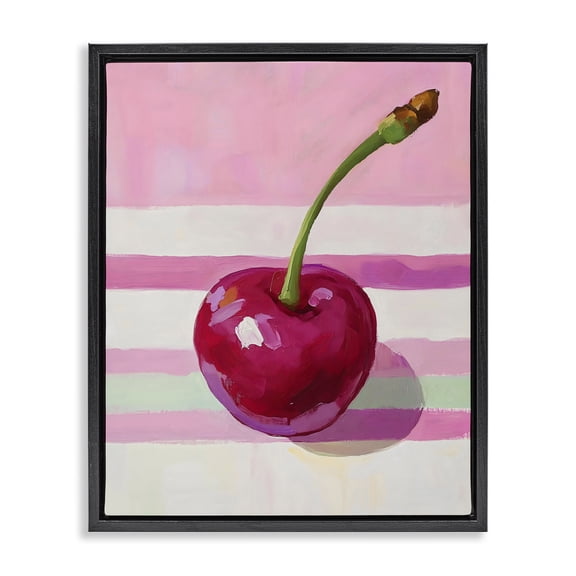 Stupell Industries Contemporary Cherry on Pink Stripes Black Floating Frame Canvas Art, 17 x 21, by The Prints Vibe