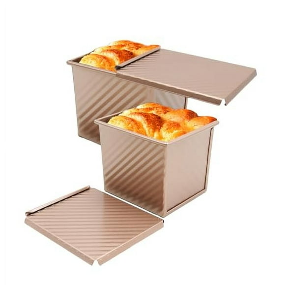 Saihisday 2Pcs Nonstick Square Loaf Pan with Lid, Mini Square Toast Box for Home Baking, Mini Cube Toast Box Ideal Baking Set Gift for Bread Lover(250g)