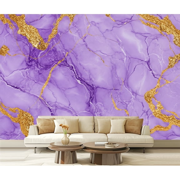 Peel and Stick Wallpaper Purple Marble Gold Veins Abstract Modern Art Wall Mural Decor Self Adhesive and Removable 69in x 98in