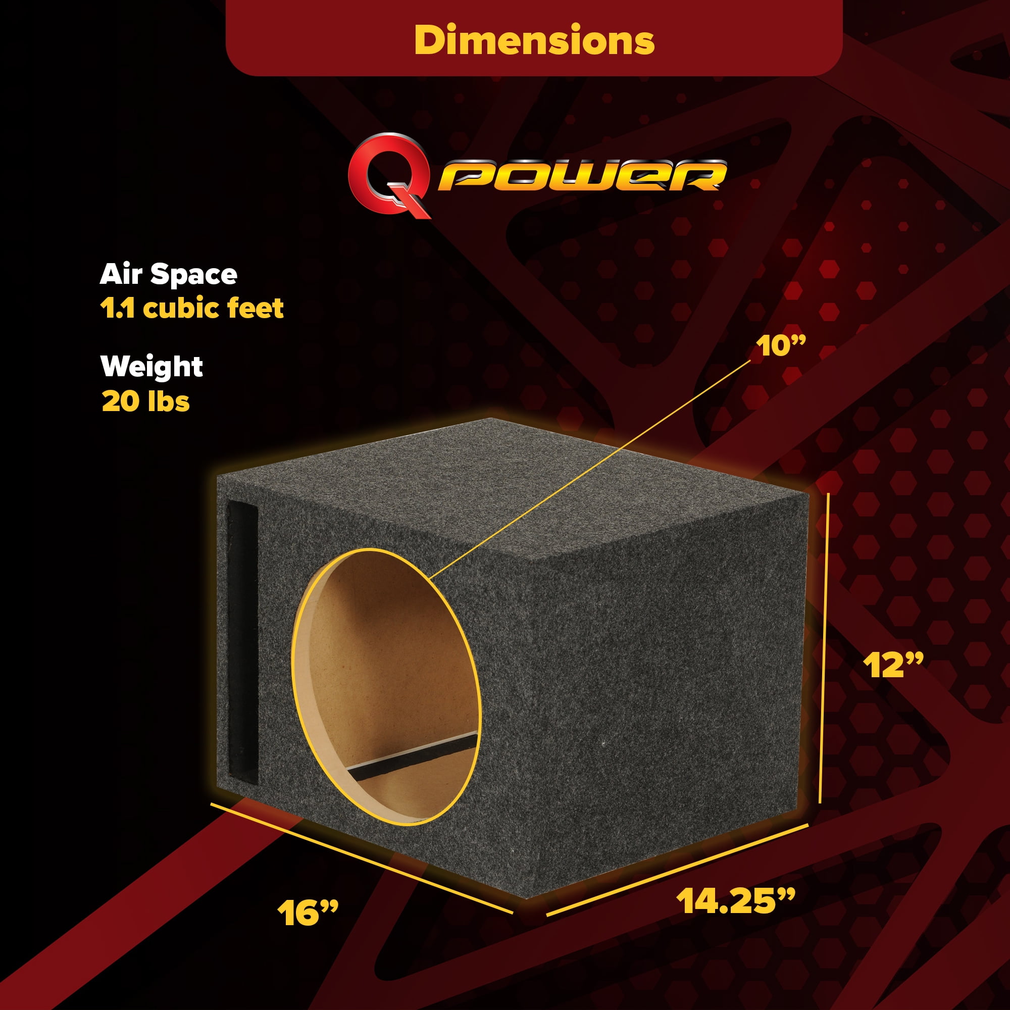 10 Inch Subwoofer Box QPower 10 Inch Heavy-Duty Single Vented Car
