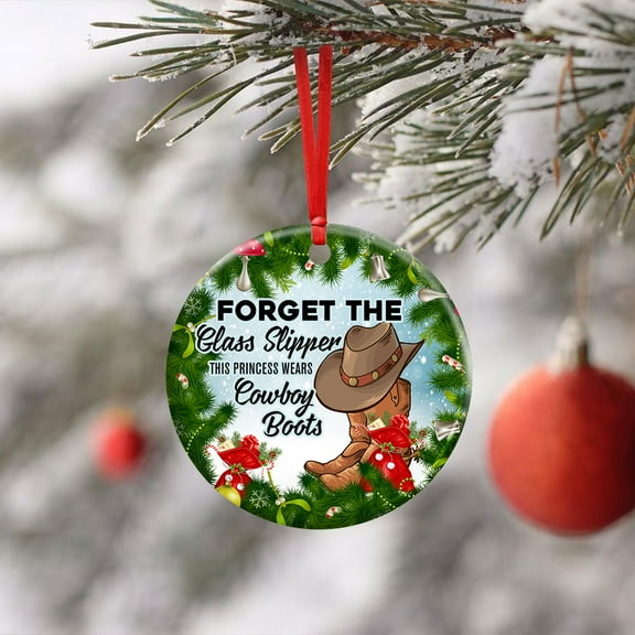 Ceramic Christmas Trees Ornaments, Christmas Tree Decoration, Forget The Glass Slipper This Princess Wears Cowboy Boots. Christmas, Christmas Gifts, Decorative Hanging Ornaments - Circle, 1 Pcs
