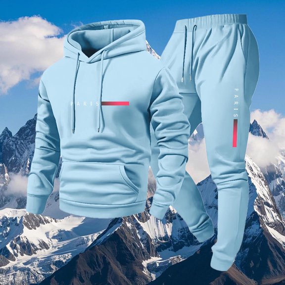 Gamivast Mens Graphic Tracksuit Paris Print Hoodie and Tapered Joggers Soft Fleece Sweatsuit for Gym Workout Running Athletic Casual Sport Outfits