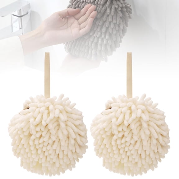 MATN 2 Pcs Fuzzy Ball Hand Towel, 2024 Upgrade Quick-Dry Chenille Hand Towels, Absorbent Hanging Hand Towel Ball for Bathroom Kitchen (Blue)