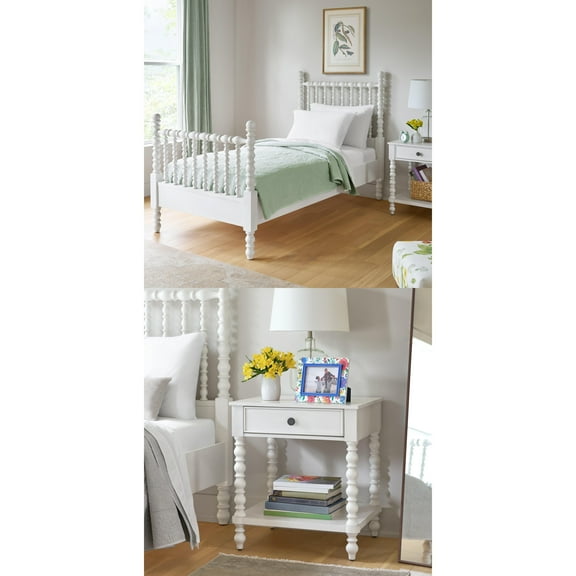 The Pioneer Woman Twin Bedroom Set with USB Charging Nightstand, White