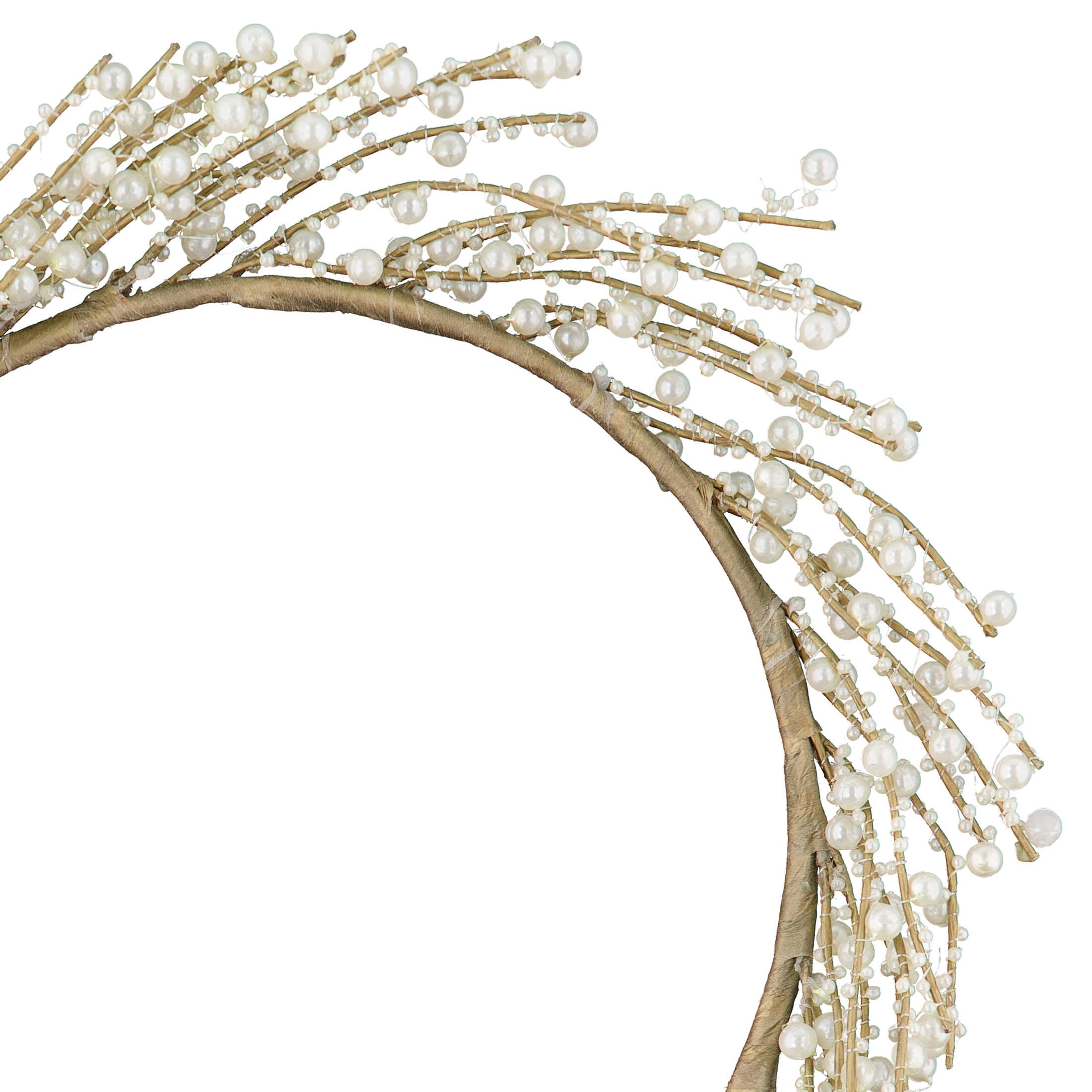 My Texas House Pearl Beaded Christmas Wreath, White and Gold, 12"