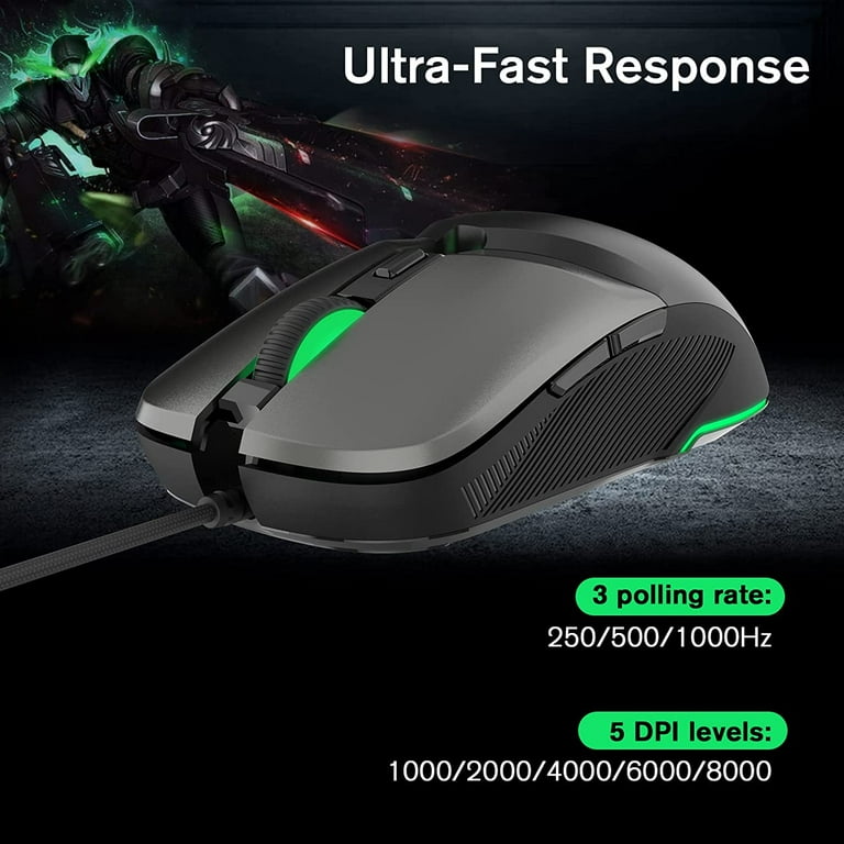 Gaming Mouse Wired, RaceGT USB Computer Mouse with 5 Adjustable dpi, RGB Backlit LED, Side Buttons, Ergonomic Optical Mice for PC, Laptop, Windows