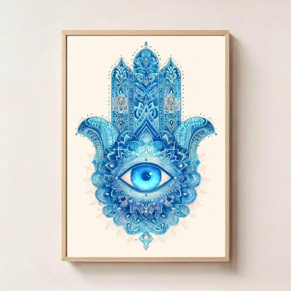 Energy Infused Hamsa Hand Wall Art Evil Eye Protection Decor, Unframed Paper Poster 8x10in