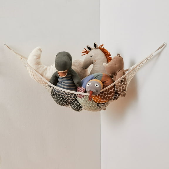 3 Sprouts Stuffed Animal Hammock - Corner Wall Toy Net Organizer for Large Stuffed Animals, Teddy Bear Storage Solution, Stuff Toy Hammock Holder - Includes Anchors & Hooks