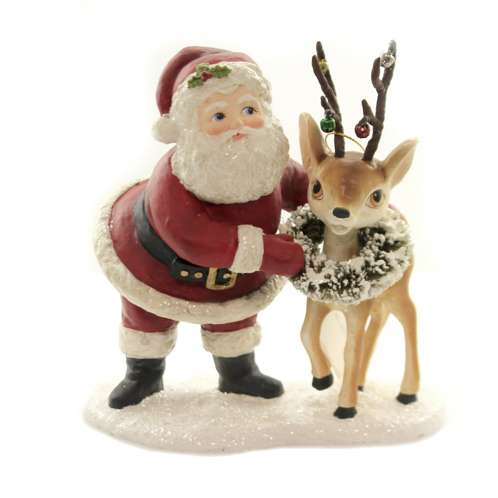 Christmas RETRO SANTA WITH REINDEER Polyresin Wreath Antlers Td7672
