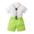 thumbnail image 4 of Ketyyh-chn99 Toddler Kids Baby Boys Formal Suit Gentleman Shirt with Bowtie + Suspender Shorts Pants Overalls Clothes Fashion Set Green,4-5 Years, 4 of 5