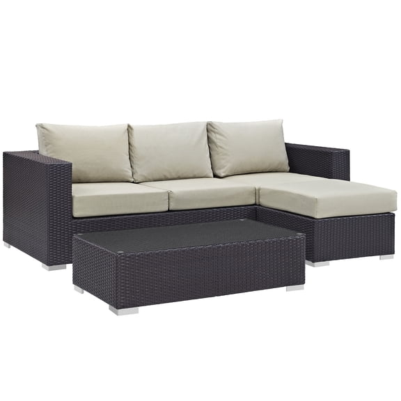Modern Contemporary Urban Design Outdoor Patio Balcony Three PCS Sofa Set, Beige, Rattan