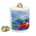 thumbnail image 2 of Flower Piggy Bank, Paint of Nature Elements Botanic Floral Motives Artisan Depition of Natural Life, Ceramic Coin Bank Money Box for Cash Saving, 3.6" X 3.2", Red Blue, by Ambesonne, 2 of 4
