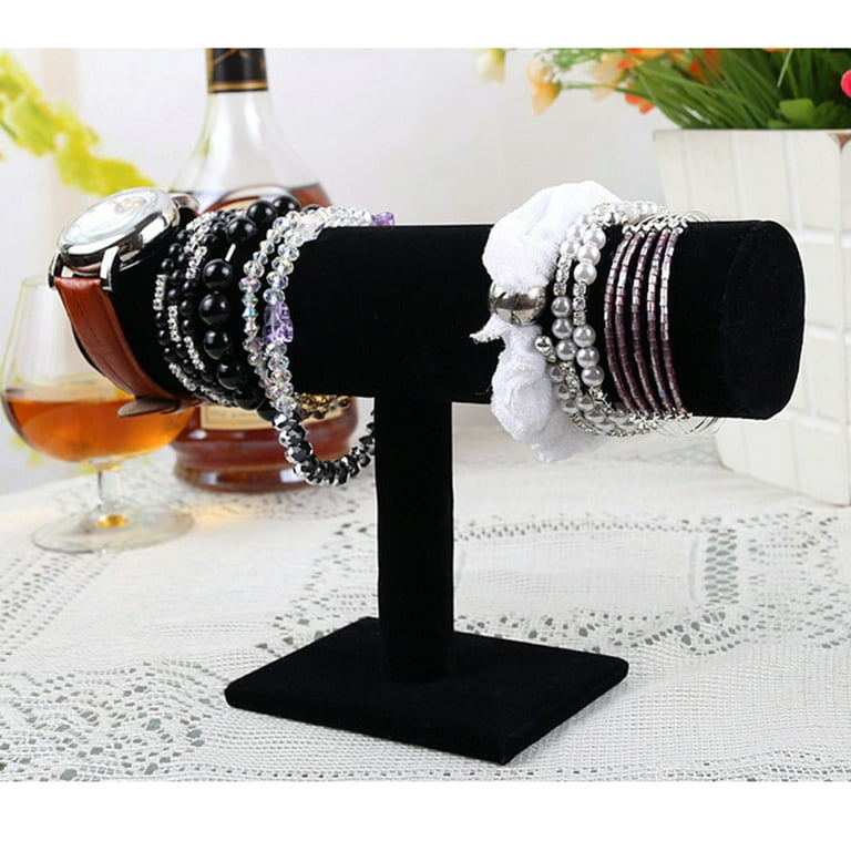 1pc Rose Red T Bar Bracelet Display Stand, Velvet Hovering