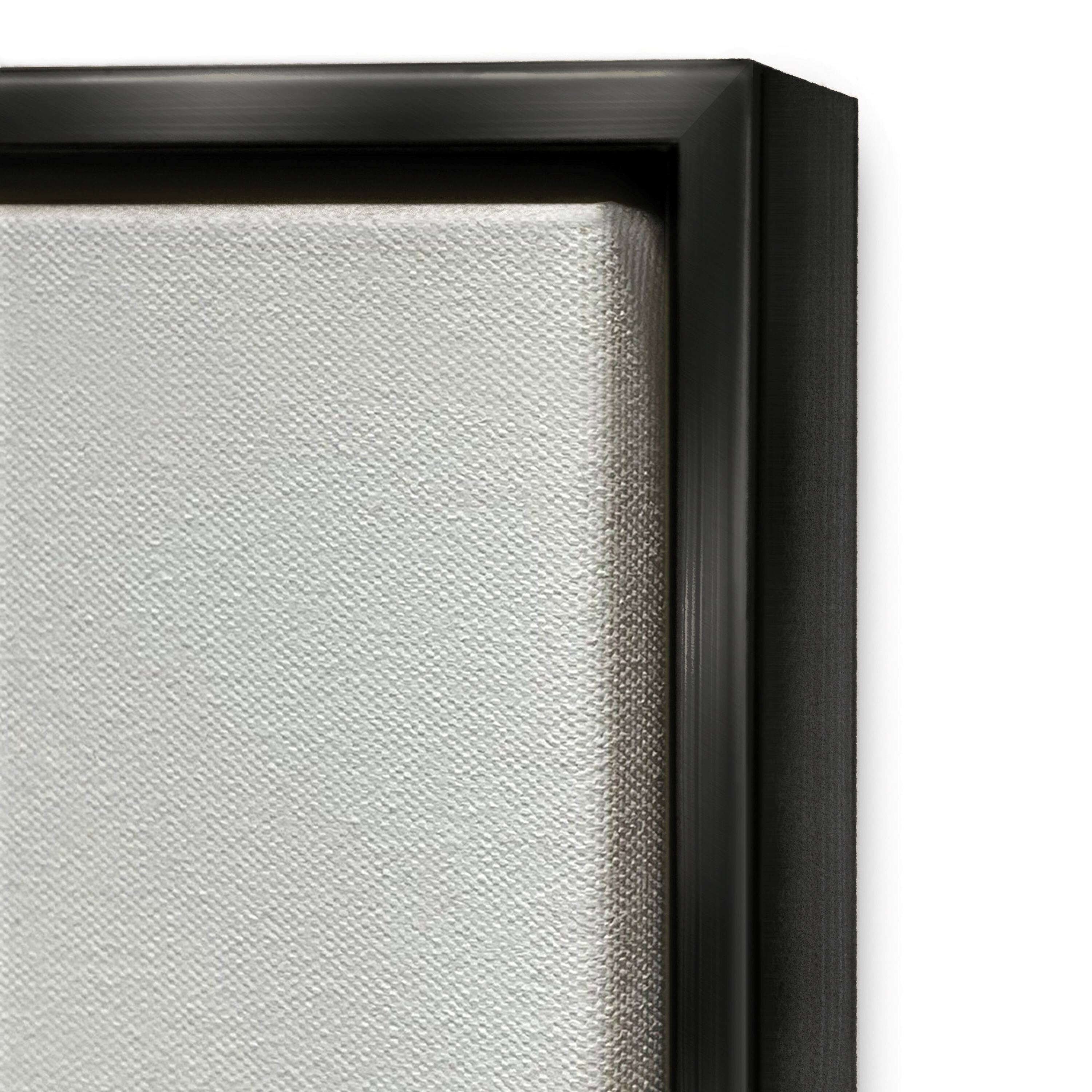 Stupell Industries Contemporary White Bloom Single Flower Sprig Graphic Art Jet Black Floating Framed Canvas Print Wall Art, Design by Liz Jardine