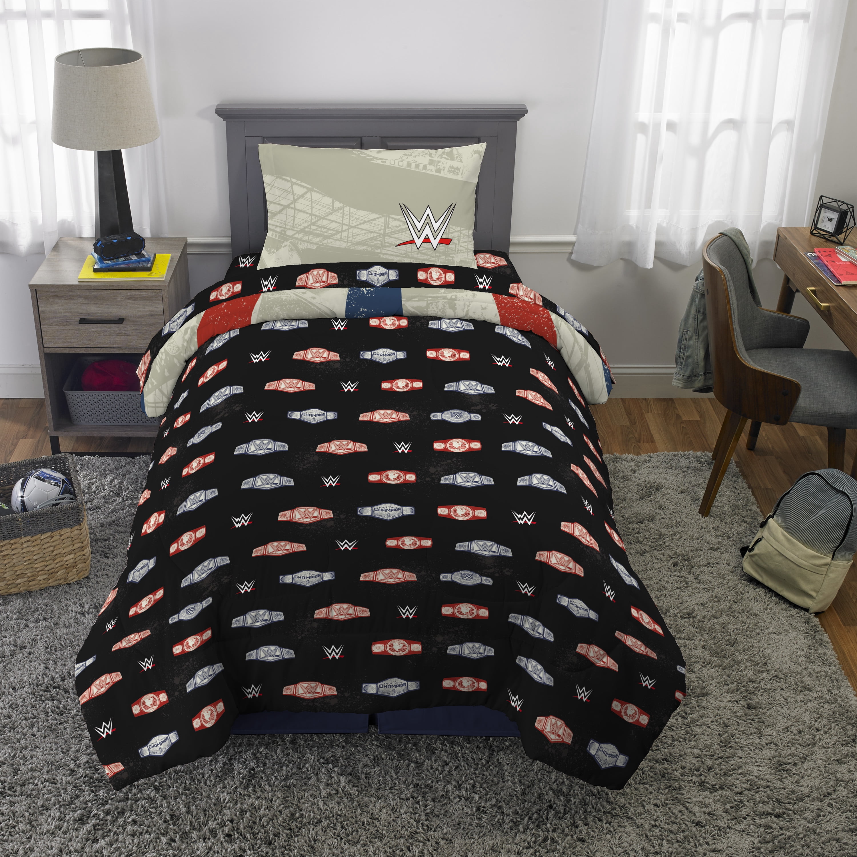 WWE Kids Twin Bed in a Bag, 4Pc Bedding Set, Comforter and Sheets