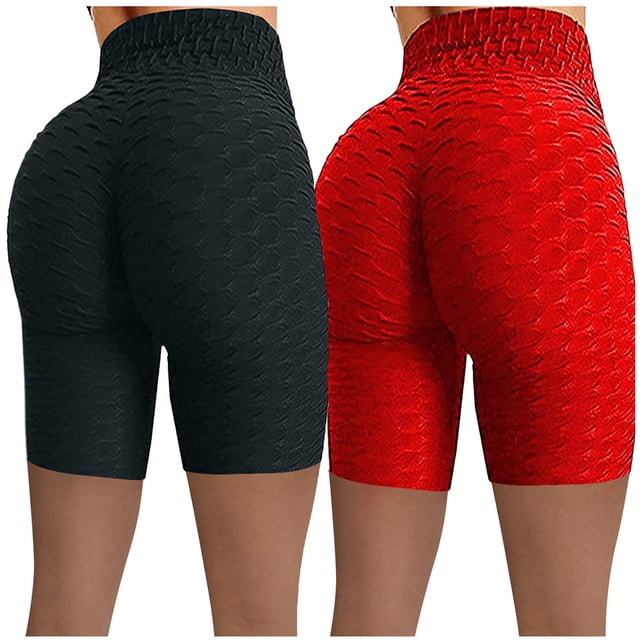 Gibobby Pantalon cortos yoga mujer Pantalones de cintura elástica alta para fitness, pantalones cortos de Yoga arrugados para mujer, pantalones de Yog(Rojo,XG)