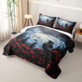 thumbnail image 3 of Feelyou Spooky Raven Rose Twin Quilt Set, Hippie Pine Tree Moon Twin Coverlet Set, Blue Red, 2pcs, 1 Comforter and 1 Pillowcase, 3 of 7