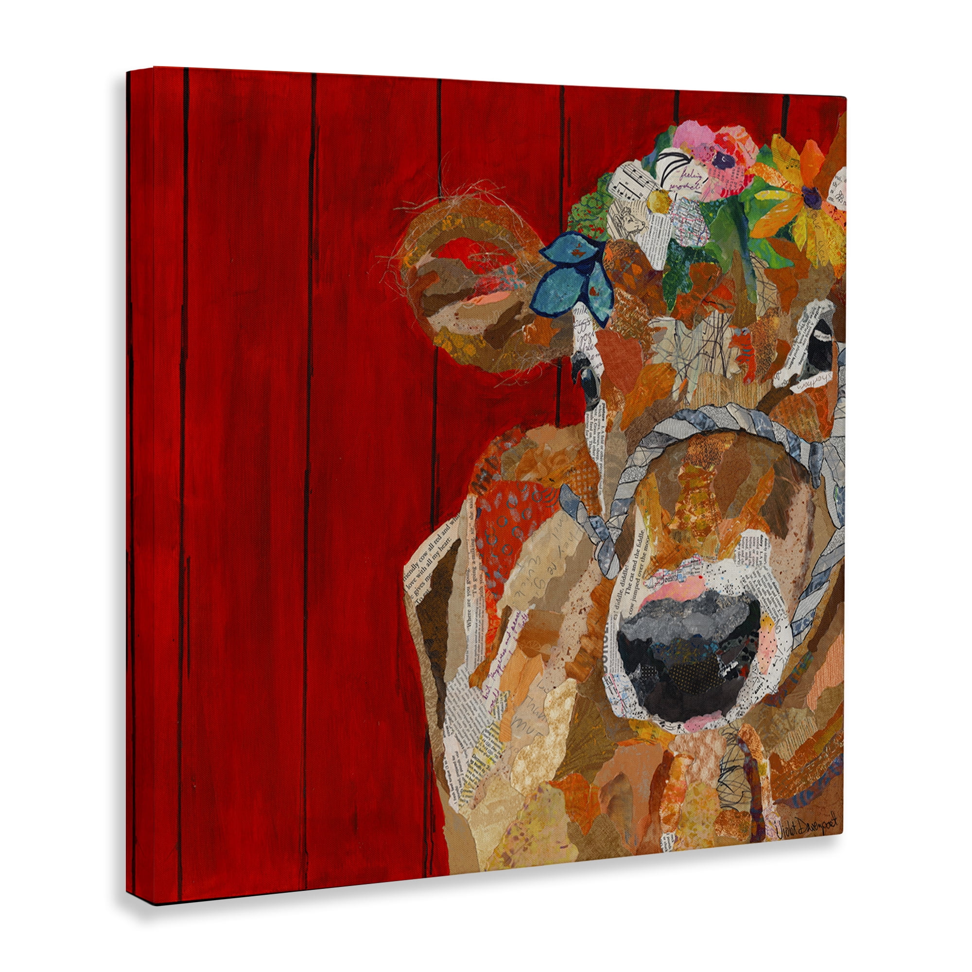 Stupell Industries Red Barn Cow Collage Animals Painting Wrapped Canvas Art Print Wall Art, 24 x 24