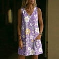thumbnail image 5 of Levmjia Women's Summer Sleeveless V Neck Floral Print Mini Dress Casual Pocket Loose Fit A Line Swing Dress Beach Vacation Daily Wear, 5 of 7
