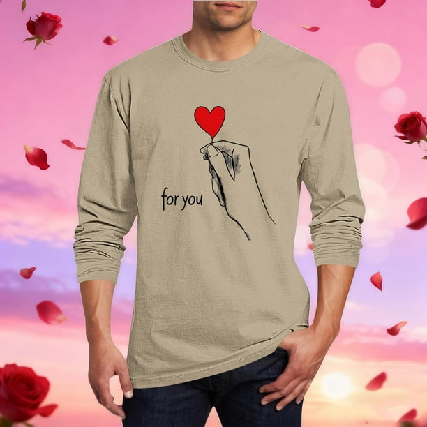 Ceisia Men's Romantic Red Heart "For You" T-Shirt | Relaxed Long-Sleeve Crewneck Spring Casual Top Gift