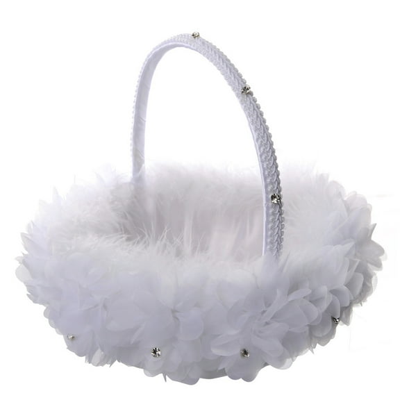 Zeiwohndc White Wedding Flower Girl Basket, 9.1"L x 9.4" for W