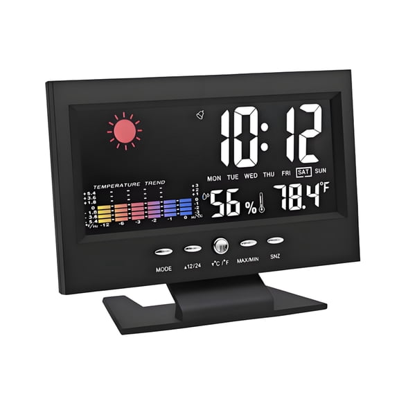 GJX Digital Desk Clock,Multifunctional Bedside Clock,Home Smart Alarm Clocks,Perpetual Calendar Alarm Clock with LED Backlit Weather Forecast,12/24H