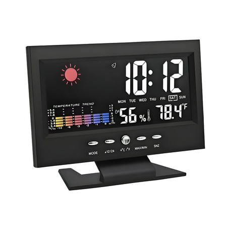 GJX Digital Desk Clock,Multifunctional Bedside Clock,Home Smart Alarm Clocks,Perpetual Calendar Alarm Clock with LED Backlit Weather Forecast,12/24H