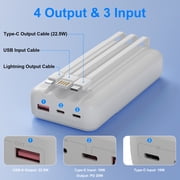 49800mAh Power Bank with Built in Cables, 22.5W Fast Charging Portable Charger, 4 Outputs 3 Inputs Led Display Battery Pack, Travel Essentials Phone Charger Compatible for iPhone/iPad/Samsung, White