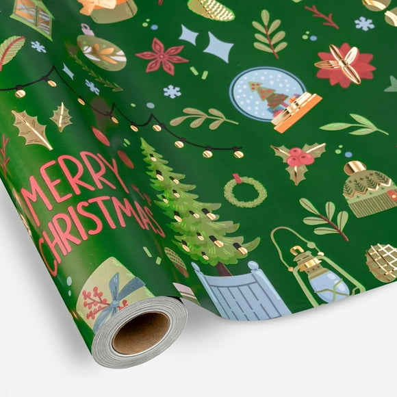 Papel de regalo navideño Burymento, oro verde, 43 x 10 m
